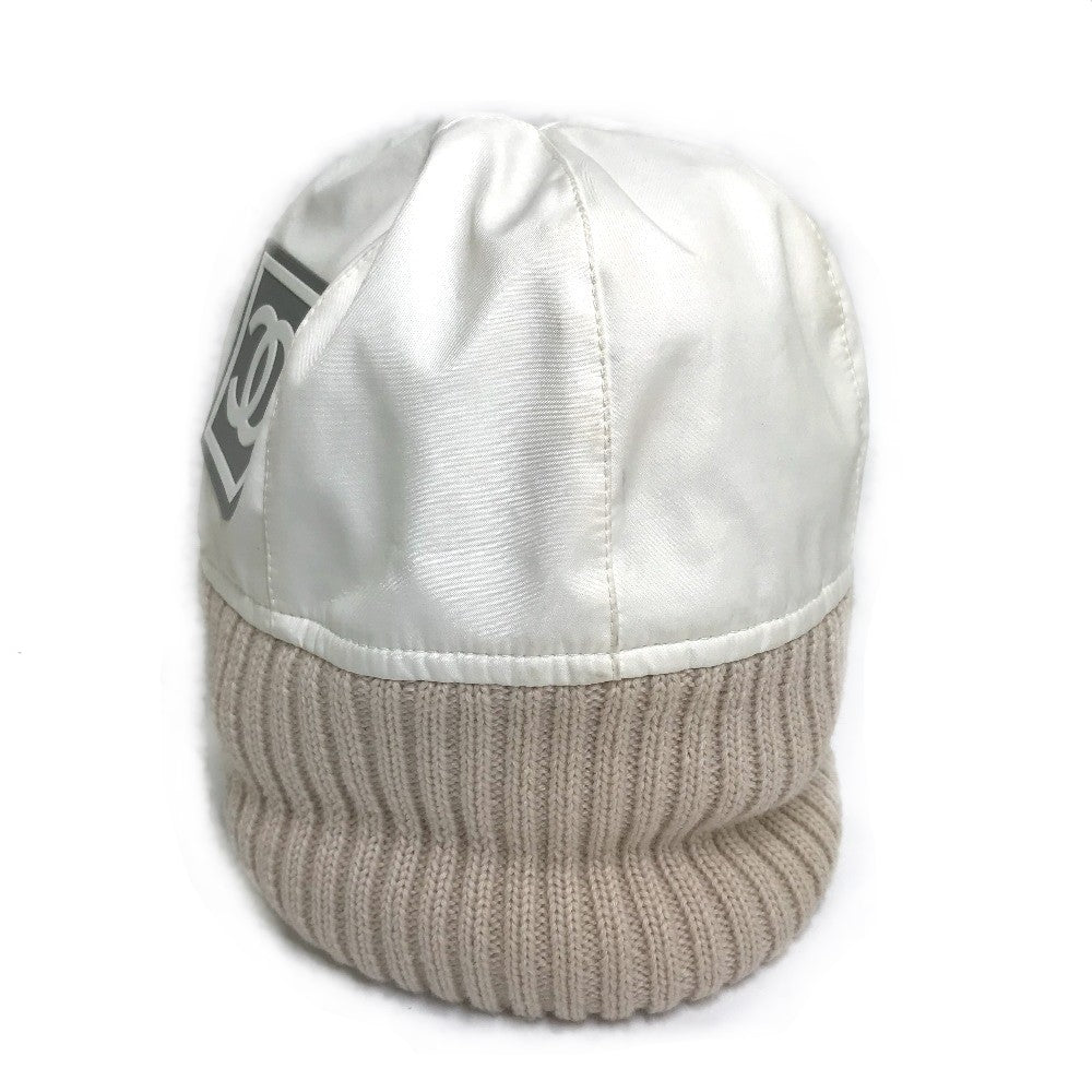 CHANEL Knit hat polyester Ivory / beige CC COCO Mark Sports line logo Women S