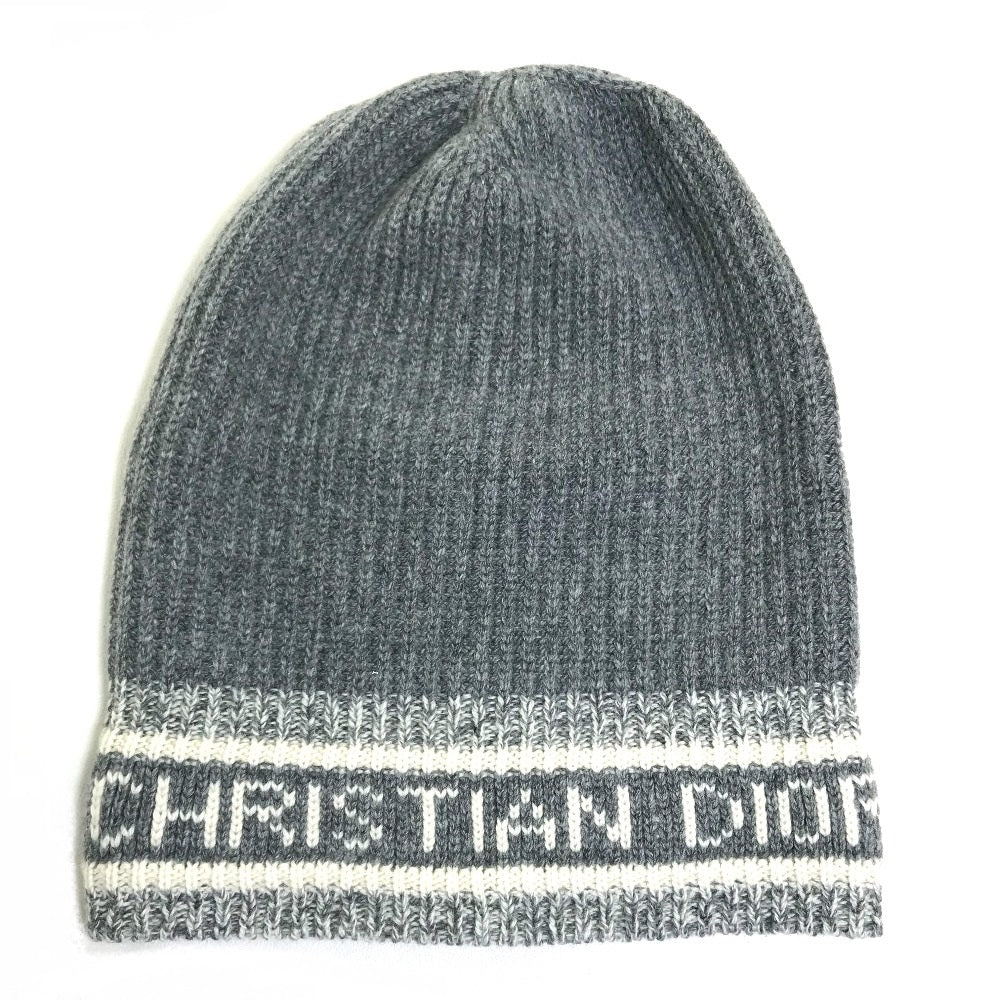 Christian Dior Knit hat Wool / cashmere gray logo D-White Women