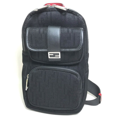 FENDI Shoulder Bag 7VZ049 Fabric / Leather Black / red Belt bag Zucca FF pattern mens