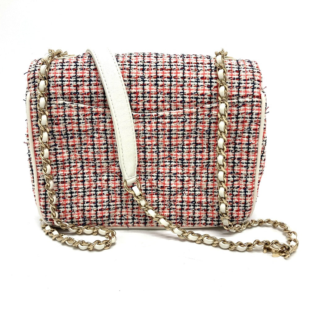 CHANEL Shoulder Bag Leather, Tweed White x red CC COCO Mark flap pochette