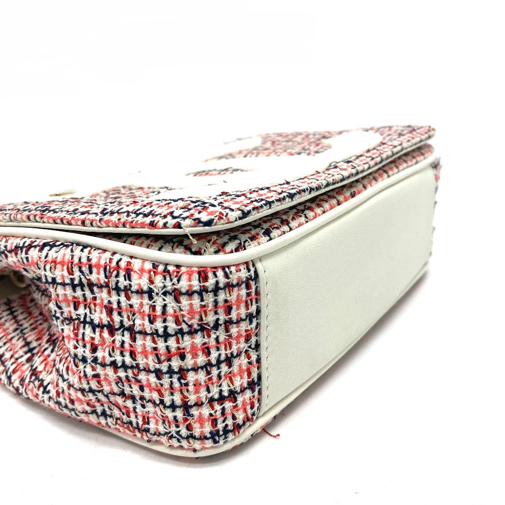 CHANEL Shoulder Bag Leather, Tweed White x red CC COCO Mark flap pochette