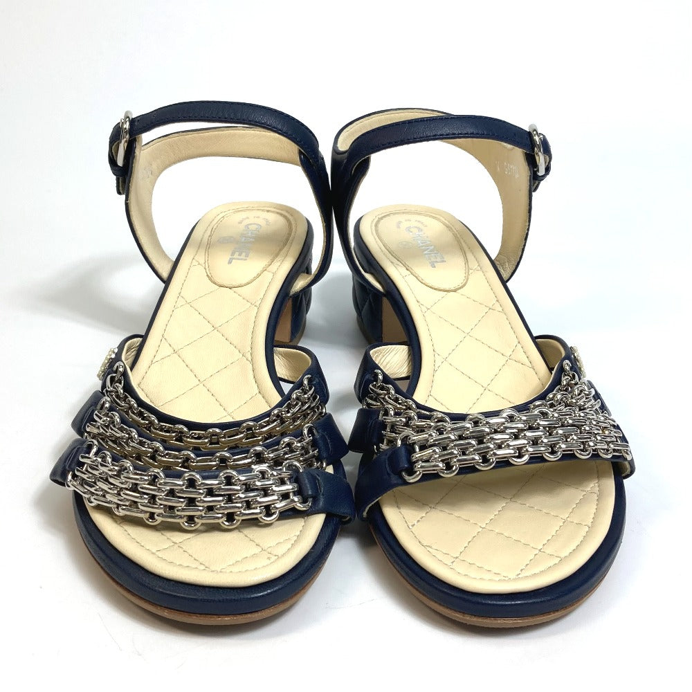 CHANEL Sandals G31704 lambskin Navy CC COCO Mark Shoes Matrasse 36 1/2C