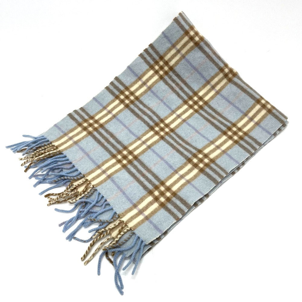 BURBERRY Scarf Wool / cashmere blue check New tag/fringe unisex(Unisex)