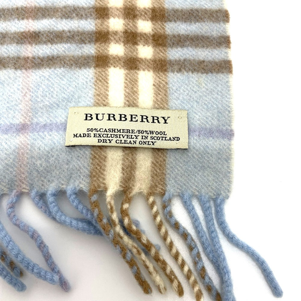 BURBERRY Scarf Wool / cashmere blue check New tag/fringe unisex(Unisex)