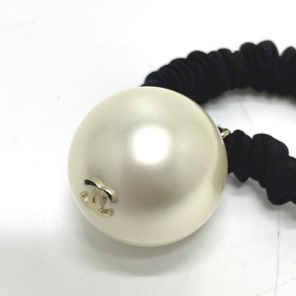 CHANEL Hair rubber Fake pearls, rubber Black x white CC COCO Mark Shush Women