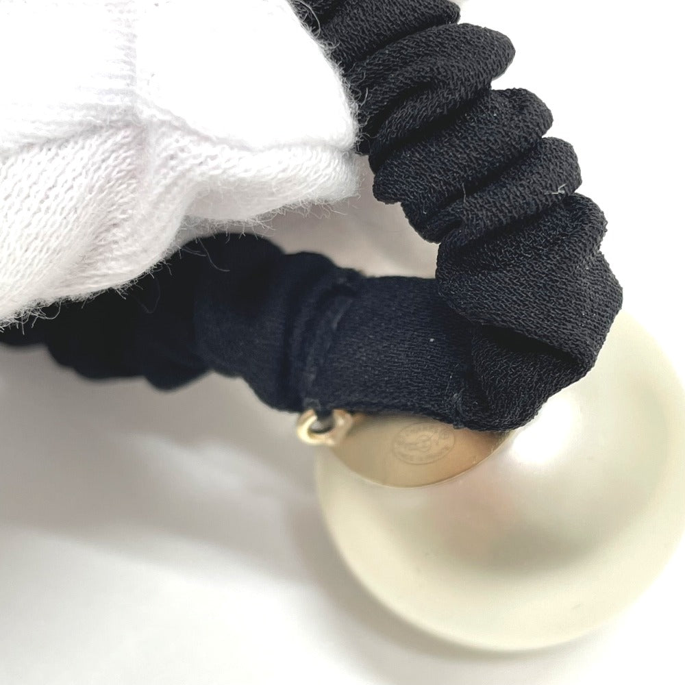 CHANEL Hair rubber Fake pearls, rubber Black x white CC COCO Mark Shush Women