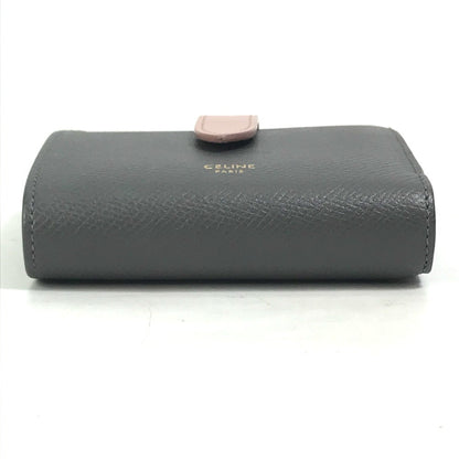CELINE Trifold wallet 10H263BRU.10GV leather Gray x pink By color Small strap wallet Women