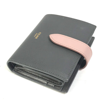 CELINE Trifold wallet 10H263BRU.10GV leather Gray x pink By color Small strap wallet Women