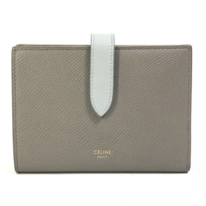 CELINE Trifold wallet 10B643BRU.10PI leather Gray x light blue By color Medium strap wallet Women