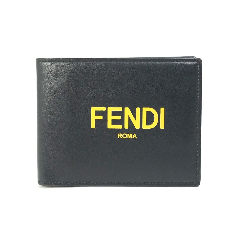 FENDI Folded wallet 7M0001 leather Black x yellow logo mens