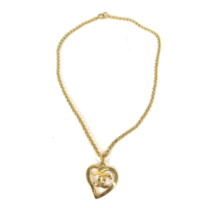 CHANEL Necklace Gold Plated gold vintage Heart CC COCO Mark
