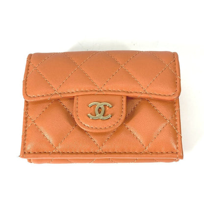 CHANEL Trifold wallet AP0230 lambskin Orange CC COCO Mark Matrasse quilting Women