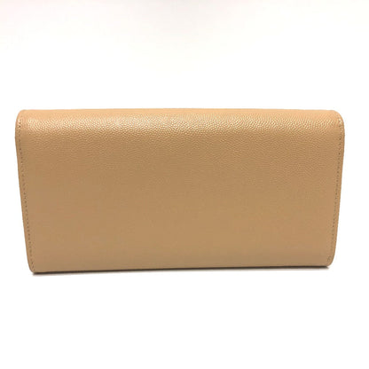 CHANEL Long Wallet Purse Caviar skin beige Long wallet Studs logo Women