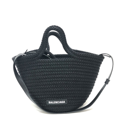 BALENCIAGA Shoulder Bag 695612 Nylon, Lambskin black Shoulder Crossbody Ibiza small basket bag