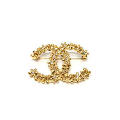 CHANEL Brooch metal gold 23A CC COCO Mark Flower Rhinestone Women