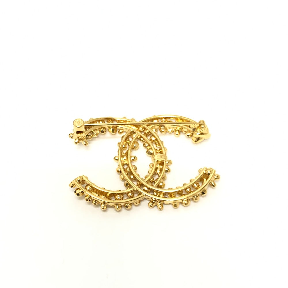 CHANEL Brooch metal gold 23A CC COCO Mark Flower Rhinestone Women
