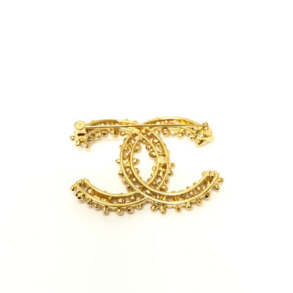 CHANEL Brooch metal gold 23A CC COCO Mark Flower Rhinestone Women