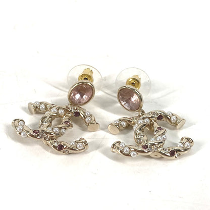 CHANEL Pierce ABB511 metal gold 23B CC COCO Mark Rhinestone Faux Pearl Women