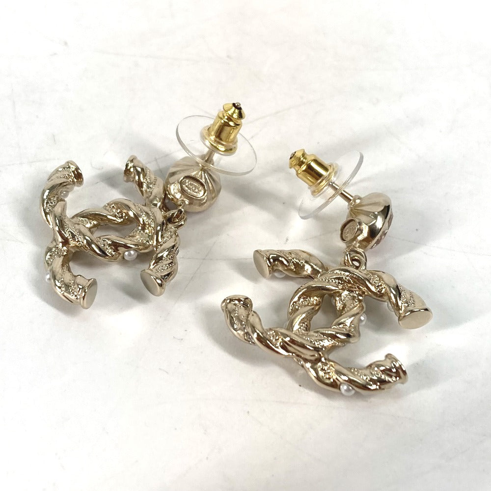 CHANEL Pierce ABB511 metal gold 23B CC COCO Mark Rhinestone Faux Pearl Women