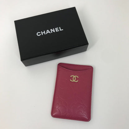 CHANEL Card Case lambskin pink CC COCO Mark Camellia smartphone case Women