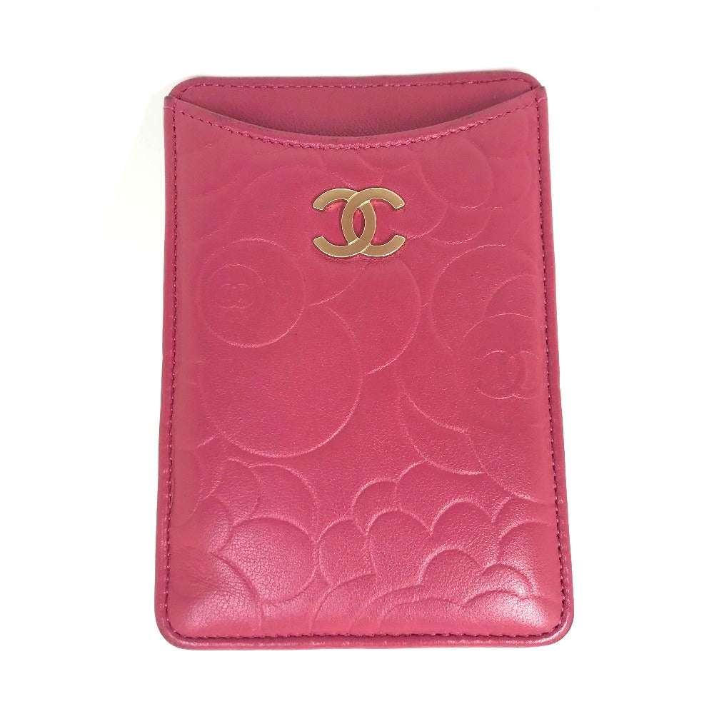 CHANEL Card Case lambskin pink CC COCO Mark Camellia smartphone case Women