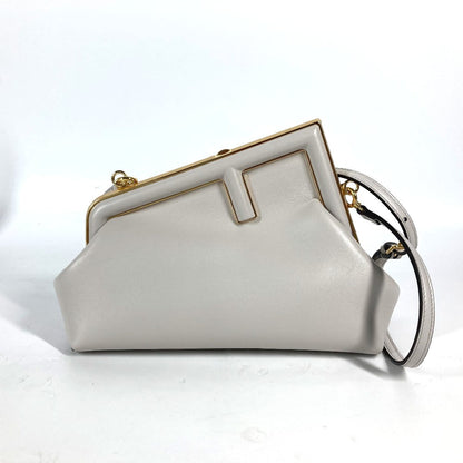 FENDI Clutch bag 8BP129 leather White gray type Shoulder Crossbody Pochette first small Women