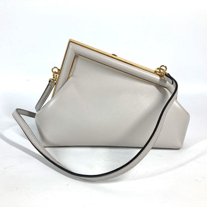 FENDI Clutch bag 8BP129 leather White gray type Shoulder Crossbody Pochette first small Women
