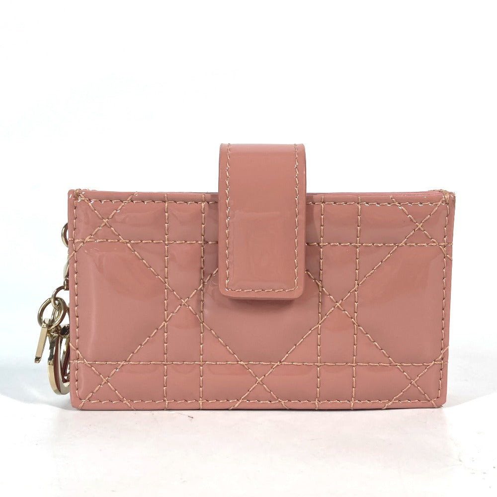 Dior Card Case Patent leather pink Canage logo charm Lady Dior Women
