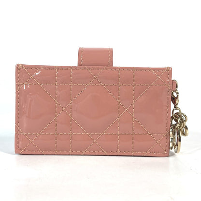 Dior Card Case Patent leather pink Canage logo charm Lady Dior Women