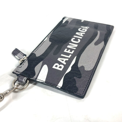 BALENCIAGA Coin case 594548 leather Black x silver Neck With Strap Wallet Camouflage camouflage logo mens(Unisex)