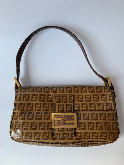 FENDI Baguette Zucchini Print Patent Leather
