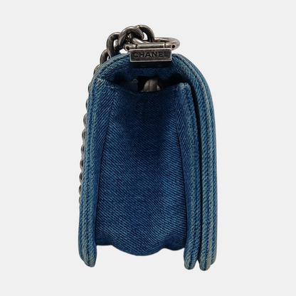 Chanel Le Boy Small Denim Blue Jeans Silver Antiqued Hardware 2012-2013