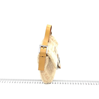 Fendi Baguette Beige Zucca Print Wool Leather Shoulder Bag