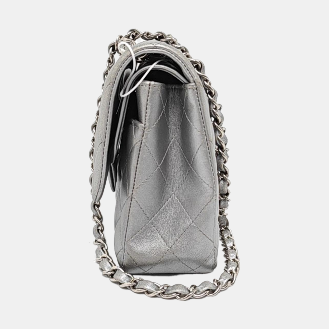 Chanel Classic Flap Medium Silver Grey Lambskin Leather Silver Hardware