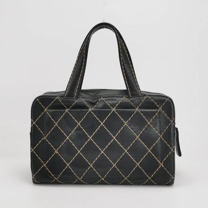 Chanel Surpique Zip Around Satchel Black Quilted Wild Stitch Leather Large