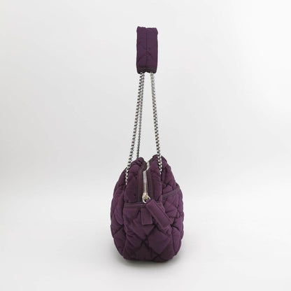 Chanel Nylon Bubble Striped Quilt Accordion Flap Bag Purple