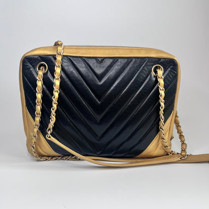 Chanel Chevron Black and Gold Shoulder Bag