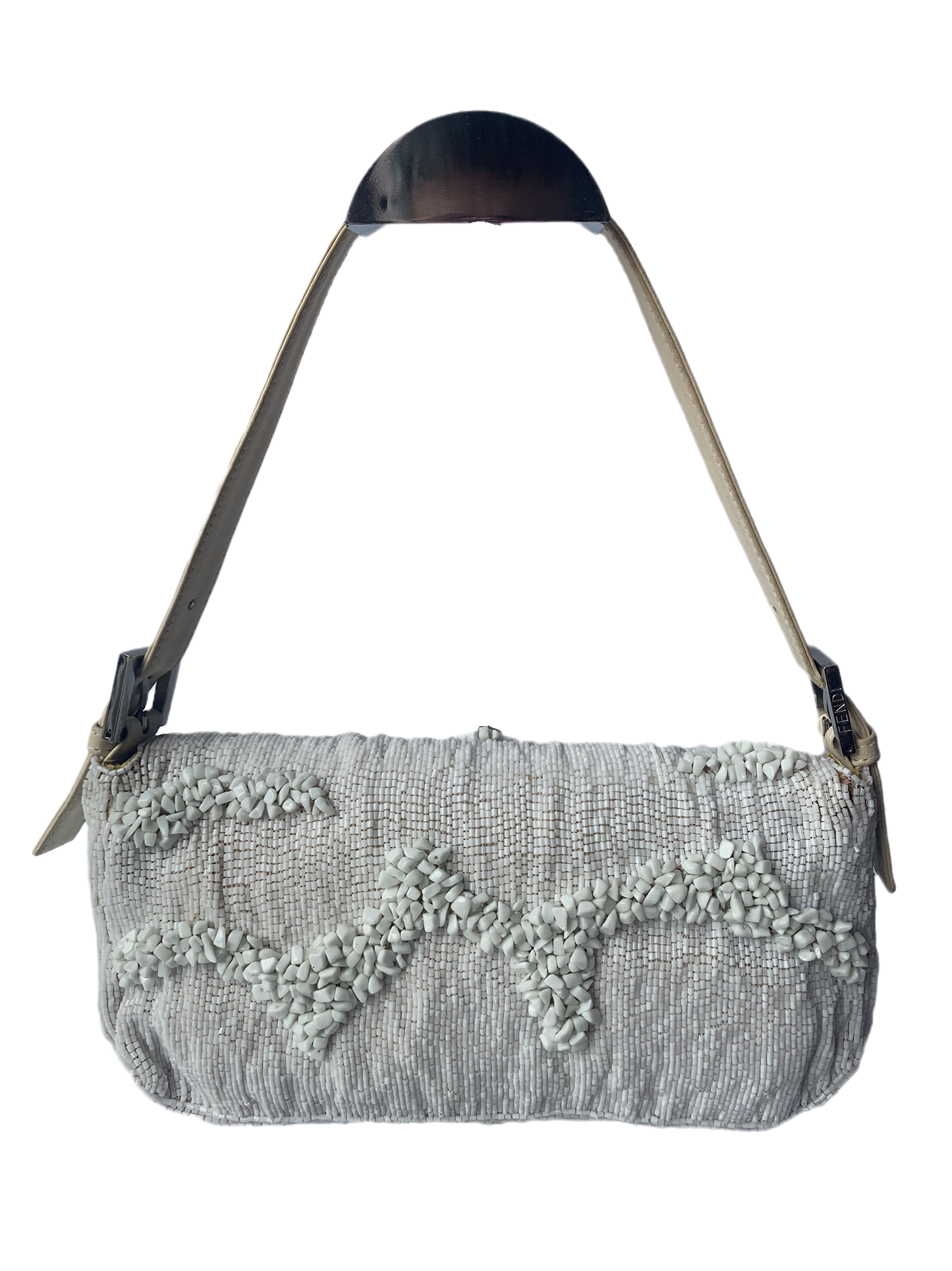 Fendi Baguette White Beaded with Stones in Wave Pattern