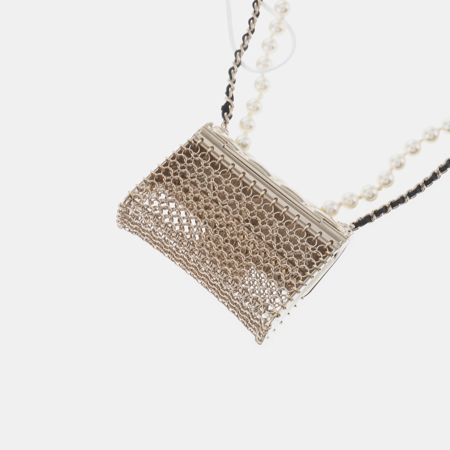 Chanel Micro Flap Bag Charm Chain Long Necklace with Matelasse and Pearl Chain 102cm