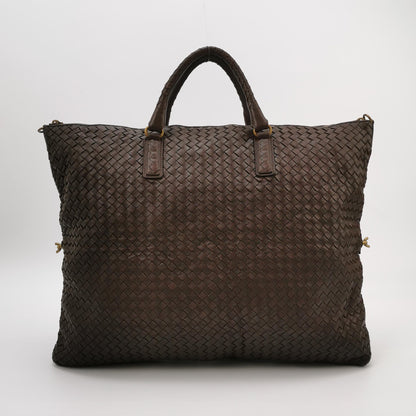 Bottega Veneta Maxi Convertible Tote Dark Chocolate Brown Leather Gold Hardware 54cm