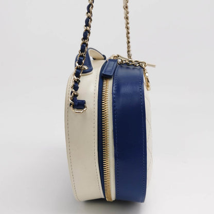 Chanel White and Blue Small Crumpled Calfskin Vanity Case Crossbody Bag