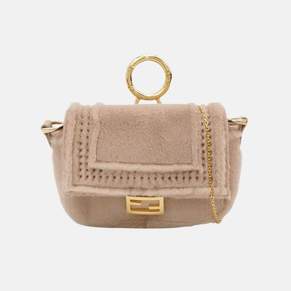 Fendi Nano Baguette Charm Pink Mink Fur with Chain