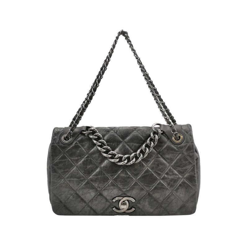 Chanel Paris Bombay Pondicherry Flap Bag Quilted Large Grey Silver Hardware