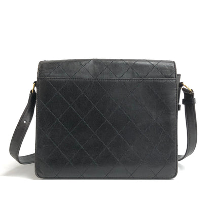 Chanel Vintage Kelly Flap Bag Black Leather Adjustable Strap 24k Gold Hardware
