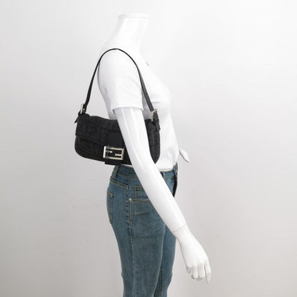 Fendi Baguette Bag Grey Wool Zucca Print Shoulder Bag