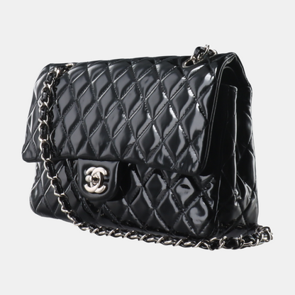 Chanel Classic Flap Medium Black Patent Leather Silver HW, 2010-2011