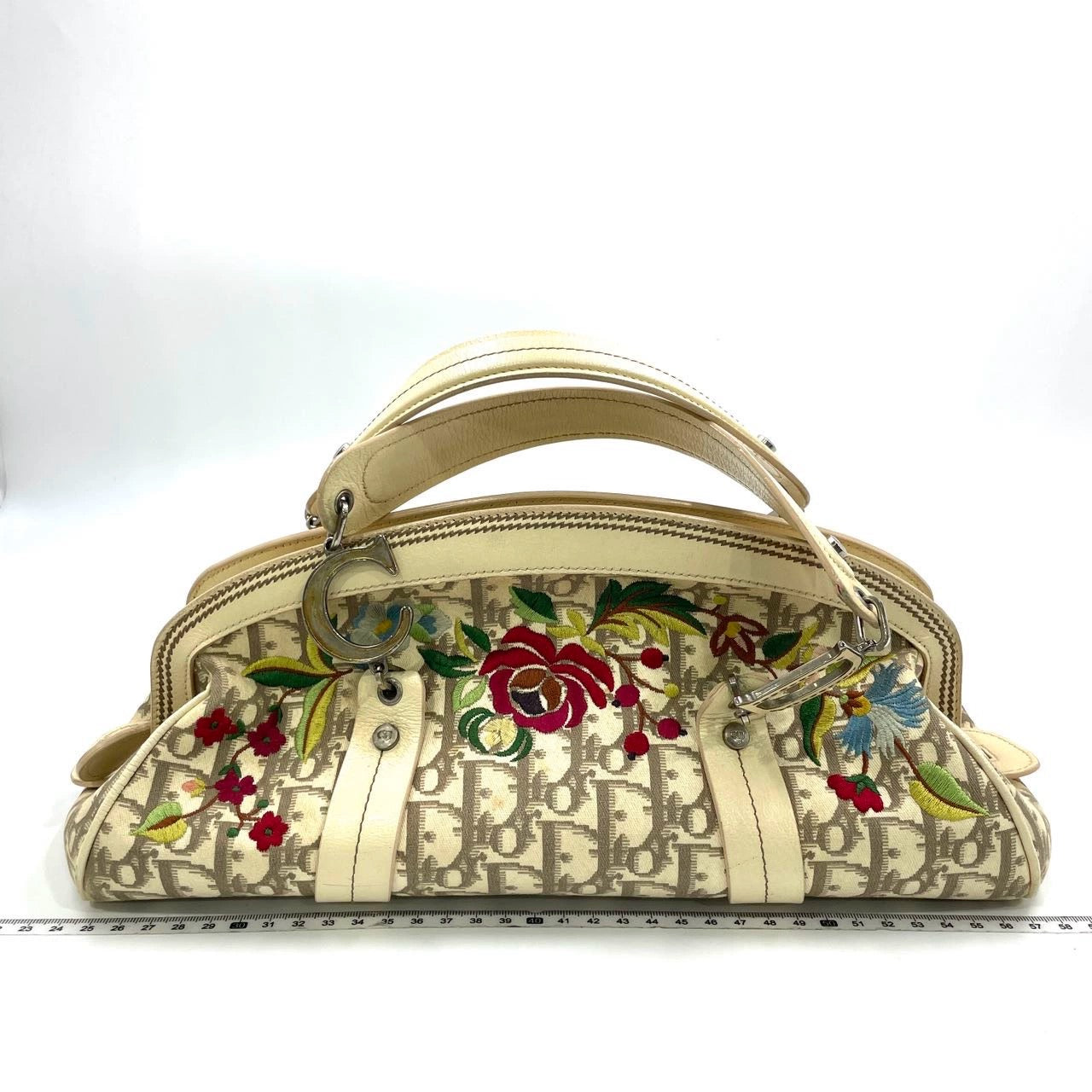 Dior Vintage Embroidered Diorissimo Bowler Bag Top White Monogram