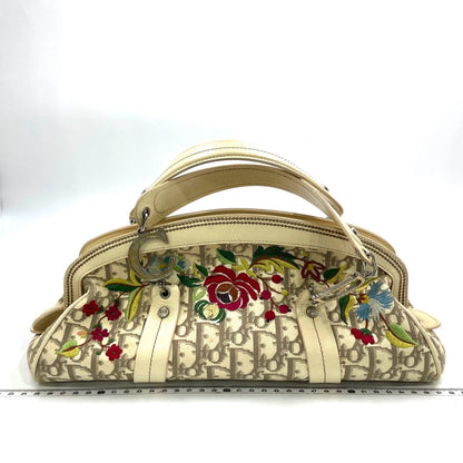 Dior Vintage Embroidered Diorissimo Bowler Bag Top White Monogram