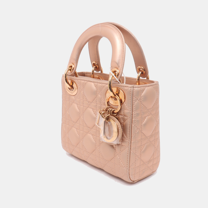Lady Dior Mini Pink Irediscent and Metallic Cannage Lambskin Handbag