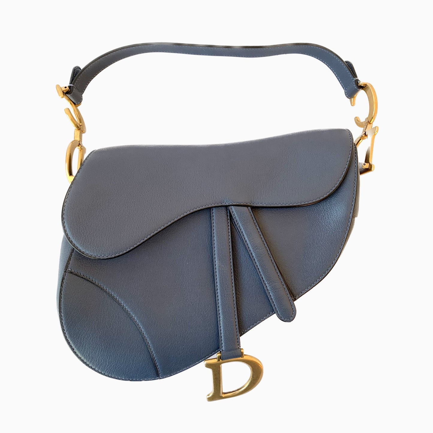 Dior Saddle Blue Grey Medium Leather Handbag